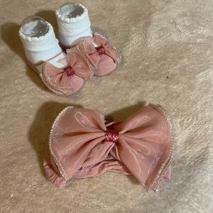 Pink Baby Headband and Bootie sock Set